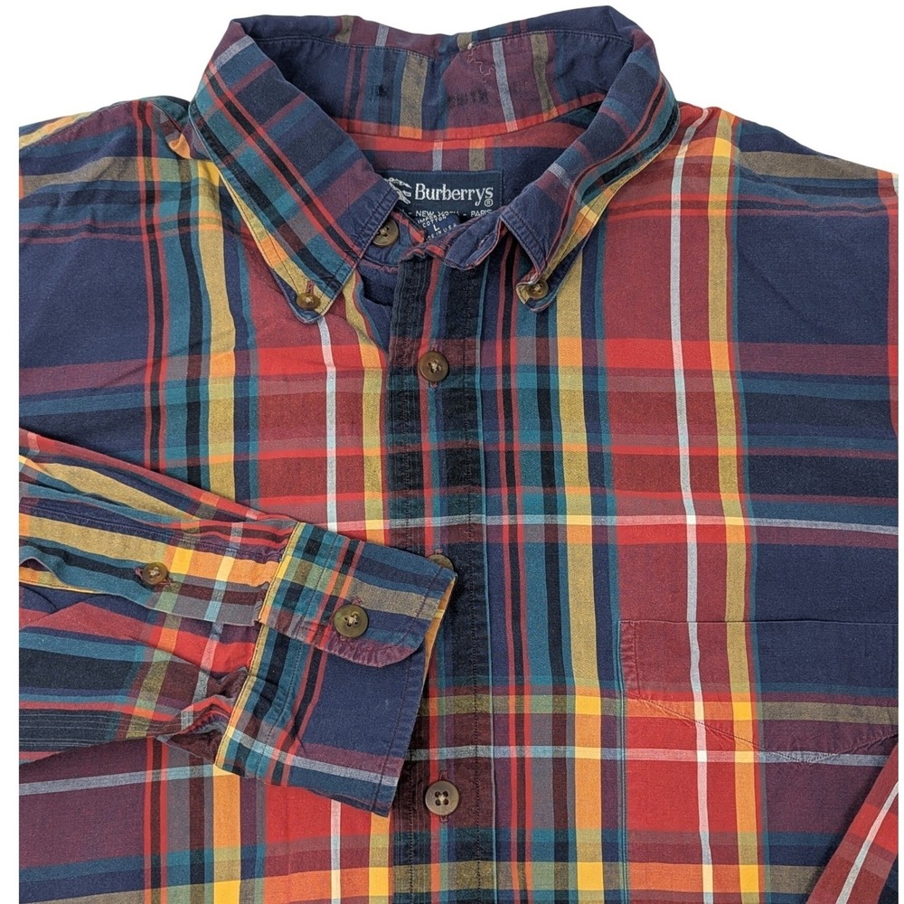 Burberrys Mens Plaid Button Down Shirt Long Sleeve 100% Cotton Size L
